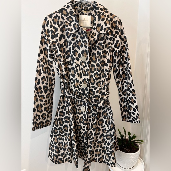 NWOT Kate Spade Leopard Print Belted Trench Coat - Picture 3 of 11